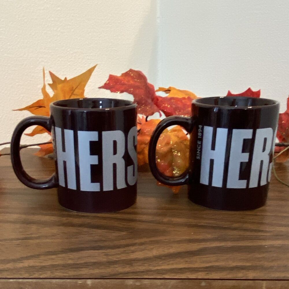 Hershey’s Chocolate Brown Advertising Mugs – Set of 2 – Vintage Style